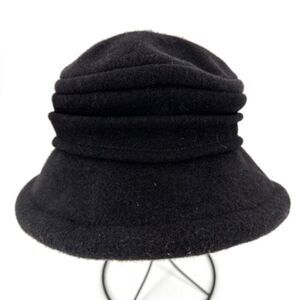 Parkhurst 100% Wool Black Lauren Brim‎ Cloche Bucket Ribbed OSFM